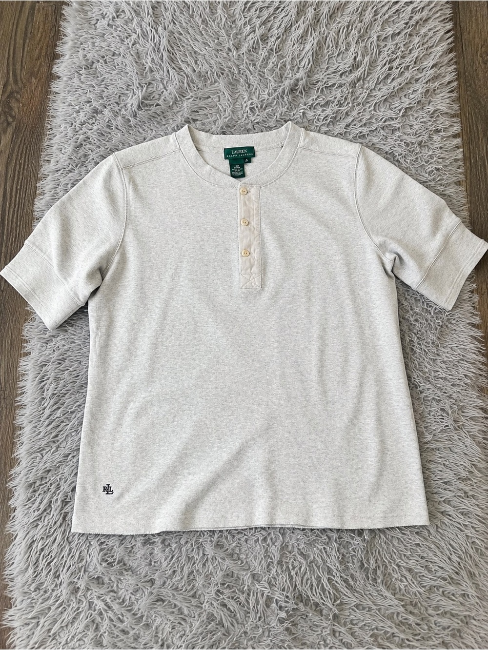 Lauren Ralph Lauren Women’s XL Gray Henley Top – Short Sleeve – Classic Fit
